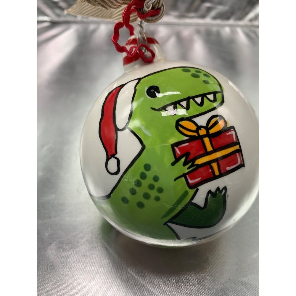 Wreck The Halls Christmas Ornament With Dinosaur & Trees Design By Glory Haus